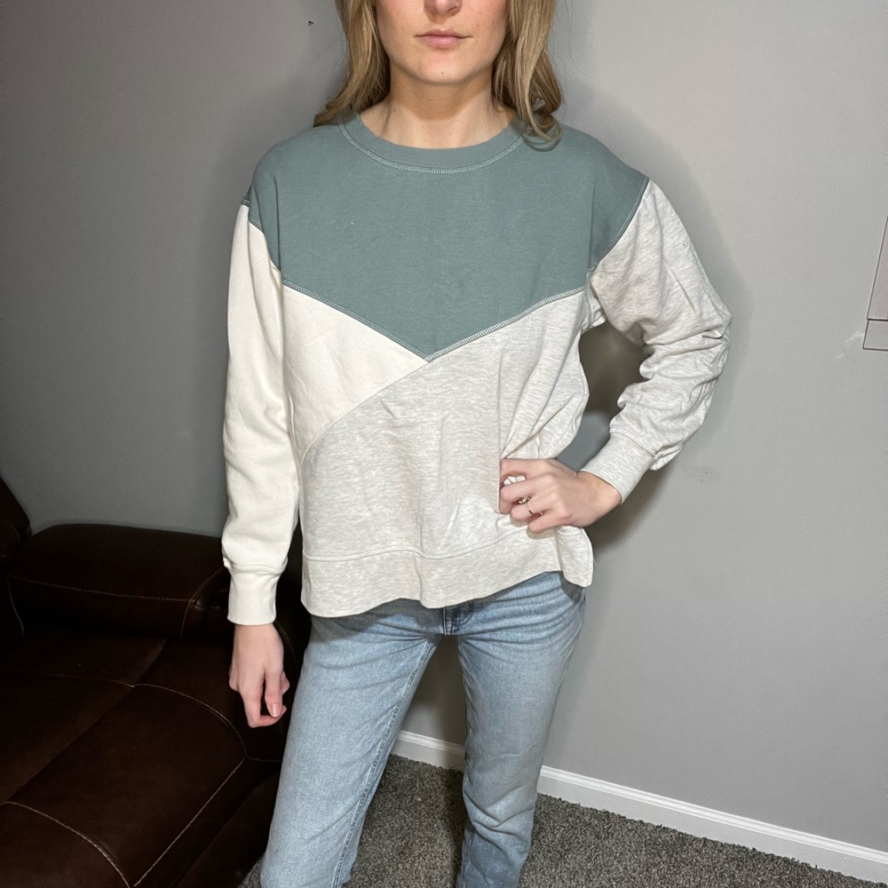 Green and Blue Boxy Crew Neck Sweatshirt